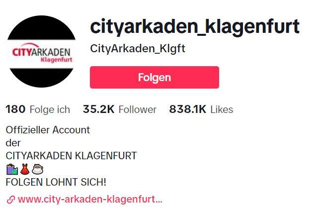 TikTok Account der City Arkaden Klagenfurt 